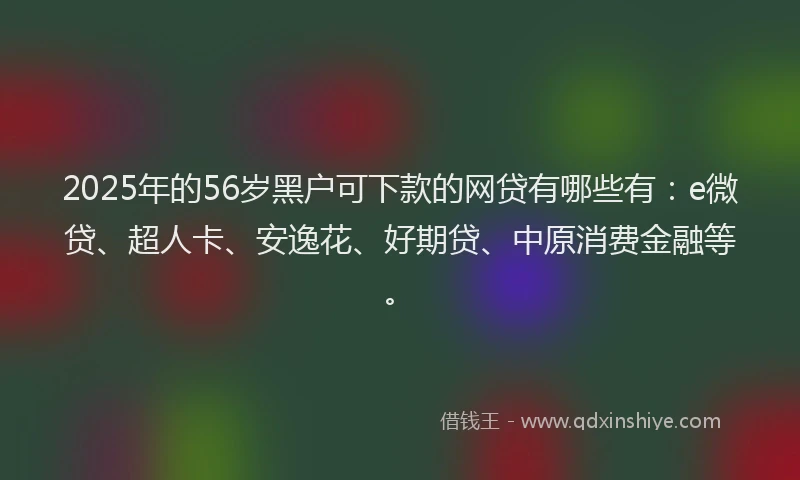 2025年的56岁黑户可下款的网贷有哪些有：e微贷、超人卡、安逸花、好期贷、中原消费金融等。