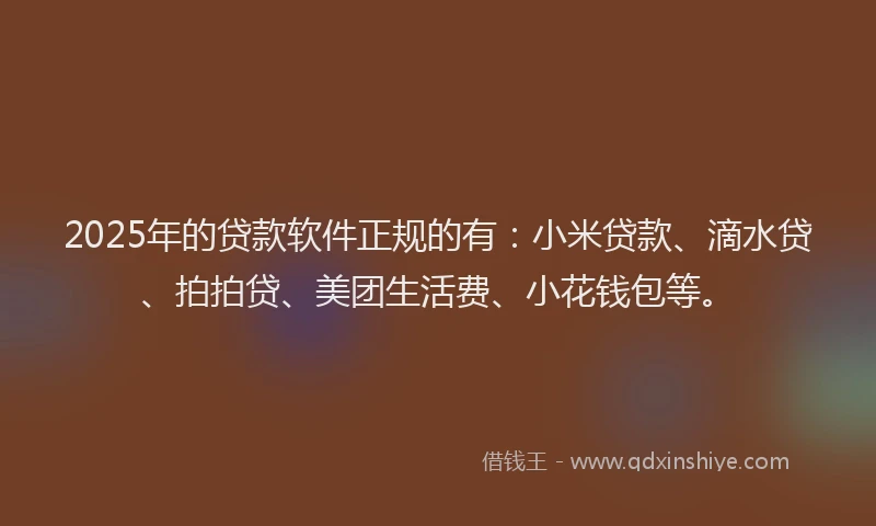 2025年的贷款软件正规的有：小米贷款、滴水贷、拍拍贷、美团生活费、小花钱包等。