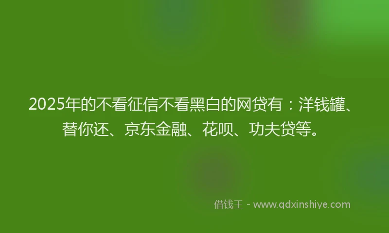 2025年的不看征信不看黑白的网贷有：洋钱罐、替你还、京东金融、花呗、功夫贷等。
