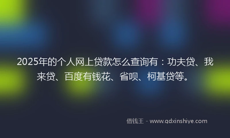 2025年的个人网上贷款怎么查询有：功夫贷、我来贷、百度有钱花、省呗、柯基贷等。