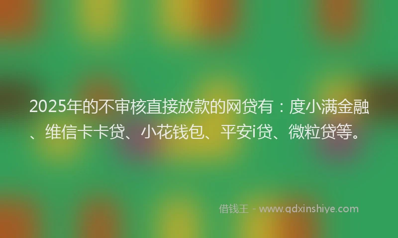 2025年的不审核直接放款的网贷有：度小满金融、维信卡卡贷、小花钱包、平安i贷、微粒贷等。