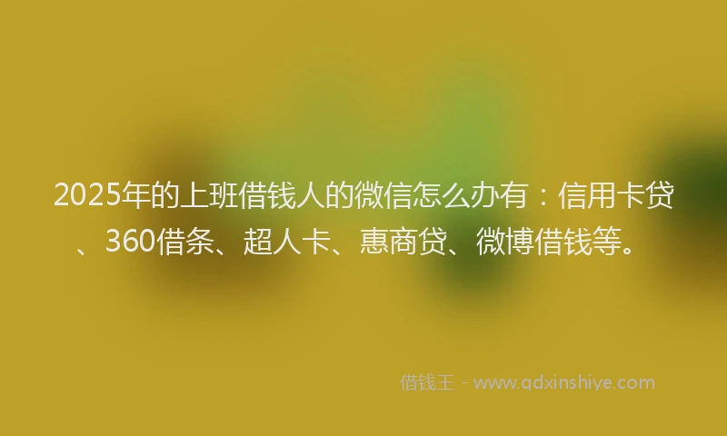 2025年的上班借钱人的微信怎么办有：信用卡贷、360借条、超人卡、惠商贷、微博借钱等。
