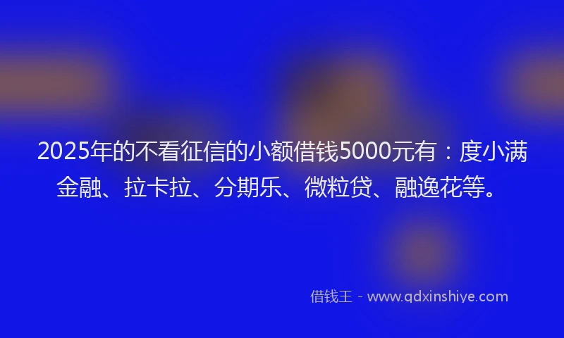 2025年的不看征信的小额借钱5000元有：度小满金融、拉卡拉、分期乐、微粒贷、融逸花等。