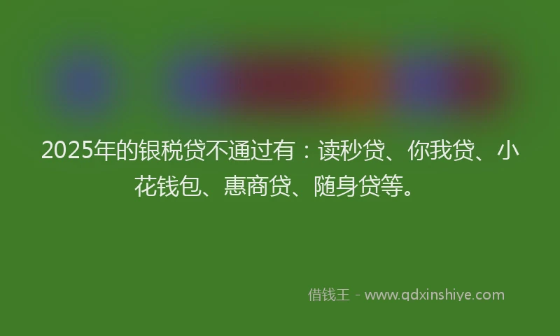 2025年的银税贷不通过有：读秒贷、你我贷、小花钱包、惠商贷、随身贷等。