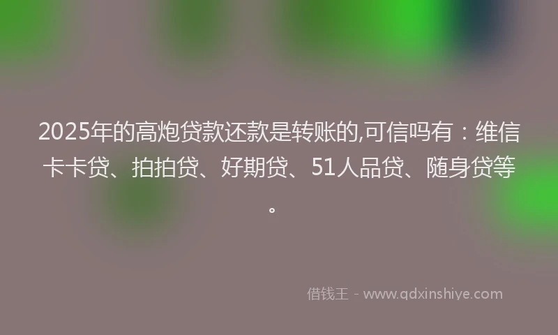 2025年的高炮贷款还款是转账的,可信吗有：维信卡卡贷、拍拍贷、好期贷、51人品贷、随身贷等。