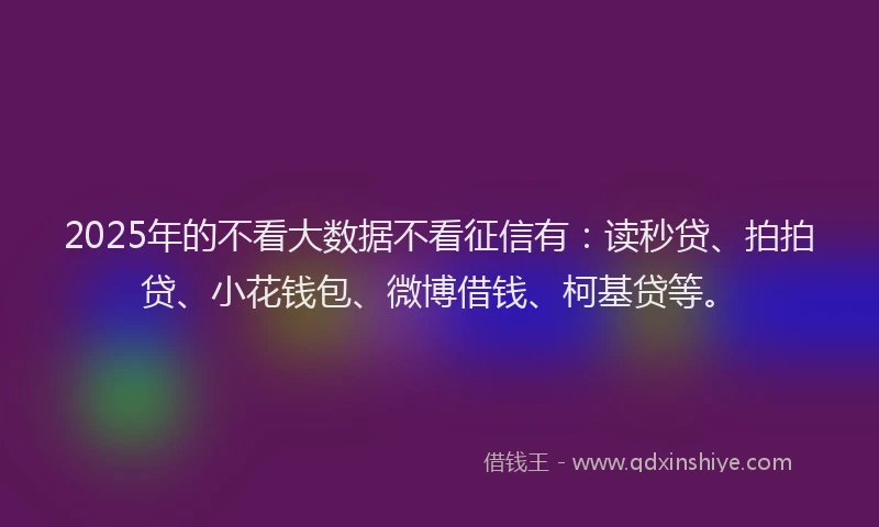 2025年的不看大数据不看征信有：读秒贷、拍拍贷、小花钱包、微博借钱、柯基贷等。