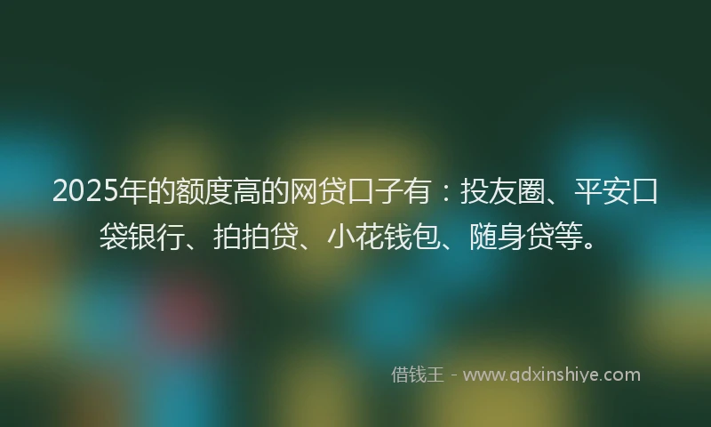 2025年的额度高的网贷口子有：投友圈、平安口袋银行、拍拍贷、小花钱包、随身贷等。
