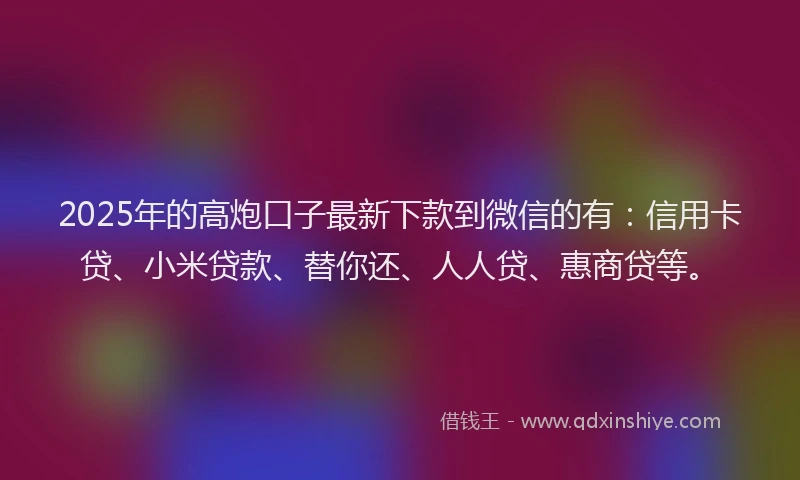 2025年的高炮口子最新下款到微信的有：信用卡贷、小米贷款、替你还、人人贷、惠商贷等。