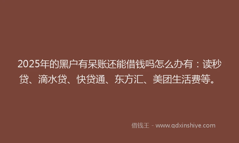 2025年的黑户有呆账还能借钱吗怎么办有：读秒贷、滴水贷、快贷通、东方汇、美团生活费等。