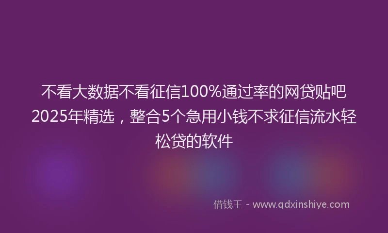 不看大数据不看征信100%通过率的网贷贴吧2025年精选，整合5个急用小钱不求征信流水轻松贷的软件