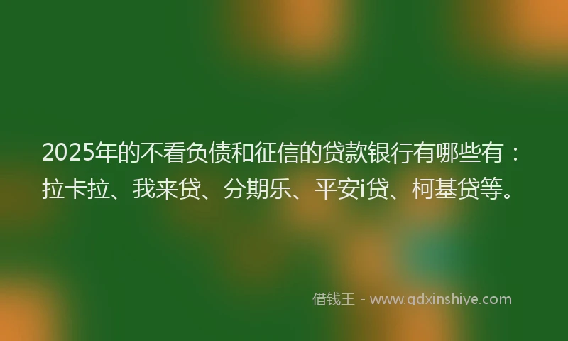2025年的不看负债和征信的贷款银行有哪些有：拉卡拉、我来贷、分期乐、平安i贷、柯基贷等。