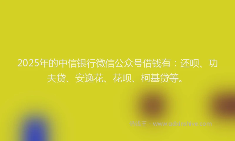 2025年的中信银行微信公众号借钱有：还呗、功夫贷、安逸花、花呗、柯基贷等。