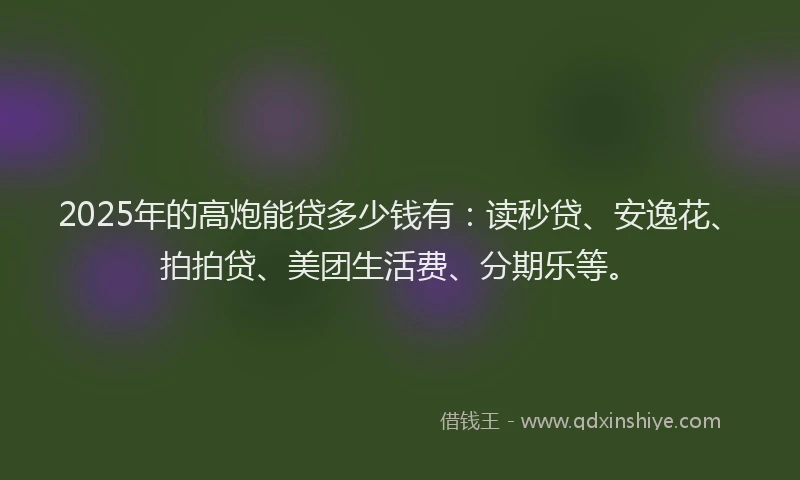 2025年的高炮能贷多少钱有：读秒贷、安逸花、拍拍贷、美团生活费、分期乐等。