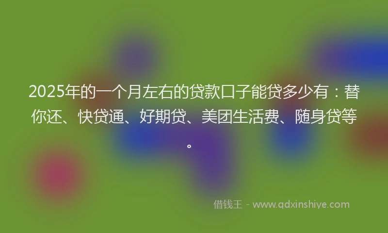 2025年的一个月左右的贷款口子能贷多少有：替你还、快贷通、好期贷、美团生活费、随身贷等。