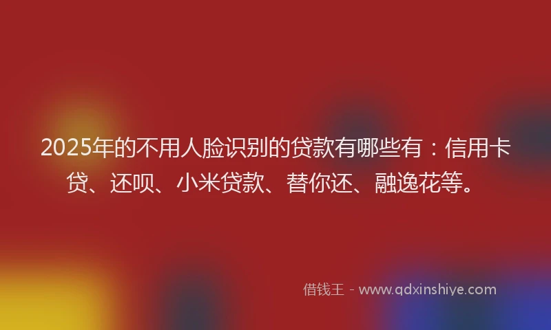 2025年的不用人脸识别的贷款有哪些有：信用卡贷、还呗、小米贷款、替你还、融逸花等。