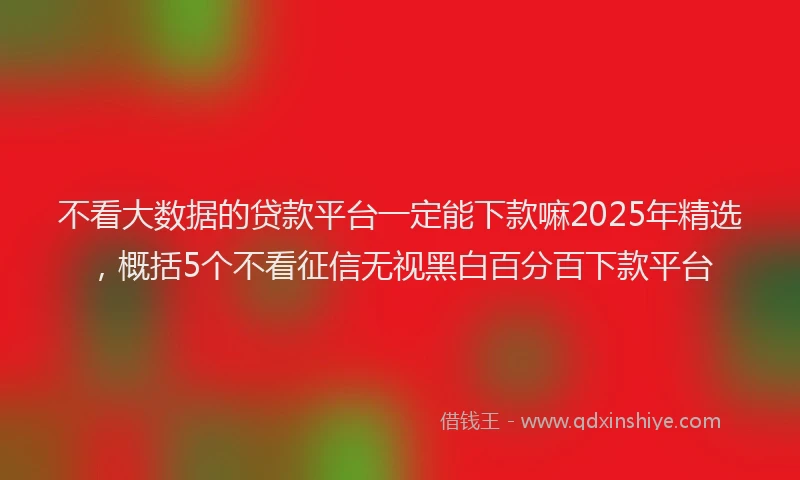不看大数据的贷款平台一定能下款嘛2025年精选，概括5个不看征信无视黑白百分百下款平台
