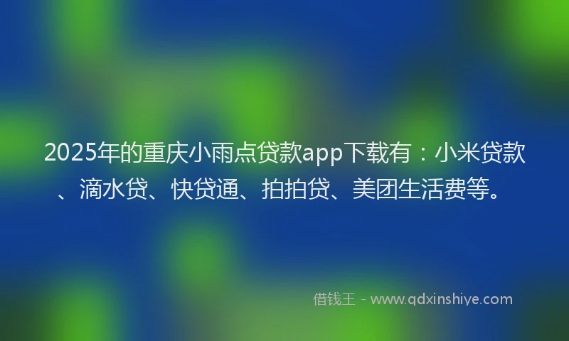 2025年的重庆小雨点贷款app下载有：小米贷款、滴水贷、快贷通、拍拍贷、美团生活费等。