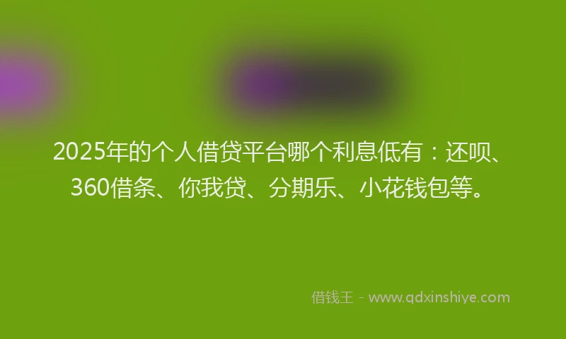 2025年的个人借贷平台哪个利息低有：还呗、360借条、你我贷、分期乐、小花钱包等。