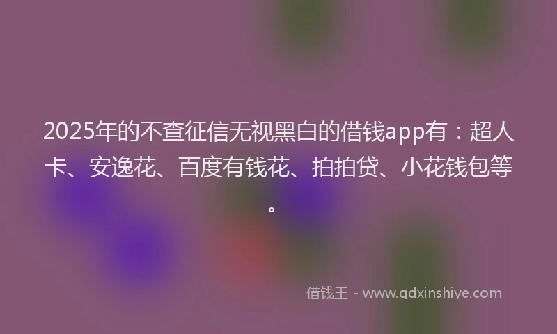2025年的不查征信无视黑白的借钱app有：超人卡、安逸花、百度有钱花、拍拍贷、小花钱包等。