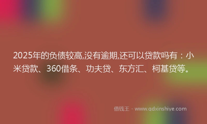 2025年的负债较高,没有逾期,还可以贷款吗有：小米贷款、360借条、功夫贷、东方汇、柯基贷等。