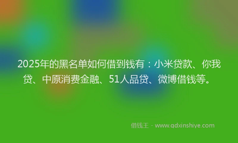 2025年的黑名单如何借到钱有：小米贷款、你我贷、中原消费金融、51人品贷、微博借钱等。