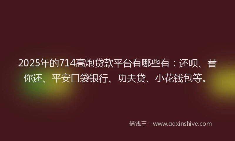 2025年的714高炮贷款平台有哪些有：还呗、替你还、平安口袋银行、功夫贷、小花钱包等。