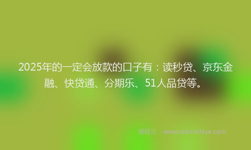2025年的一定会放款的口子有：读秒贷、京东金融、快贷通、分期乐、51人品贷等。