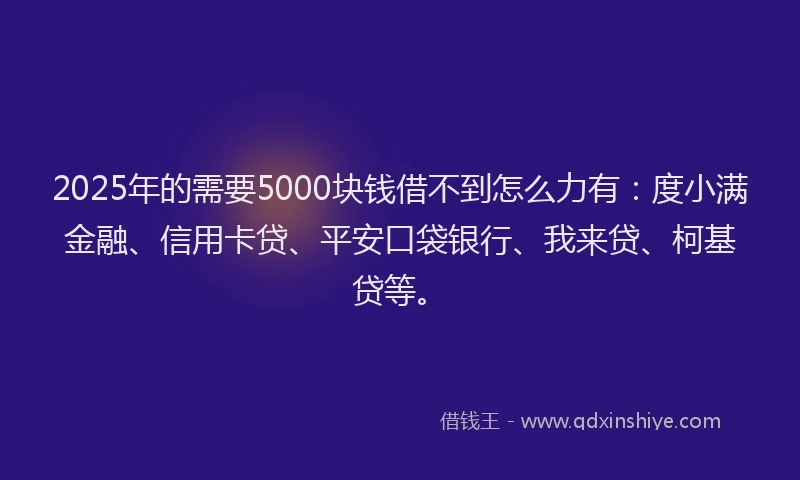 2025年的需要5000块钱借不到怎么力有：度小满金融、信用卡贷、平安口袋银行、我来贷、柯基贷等。