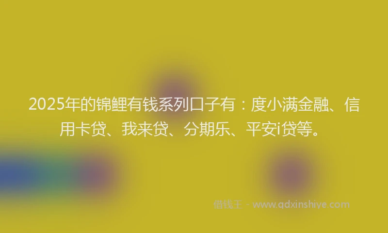 2025年的锦鲤有钱系列口子有：度小满金融、信用卡贷、我来贷、分期乐、平安i贷等。