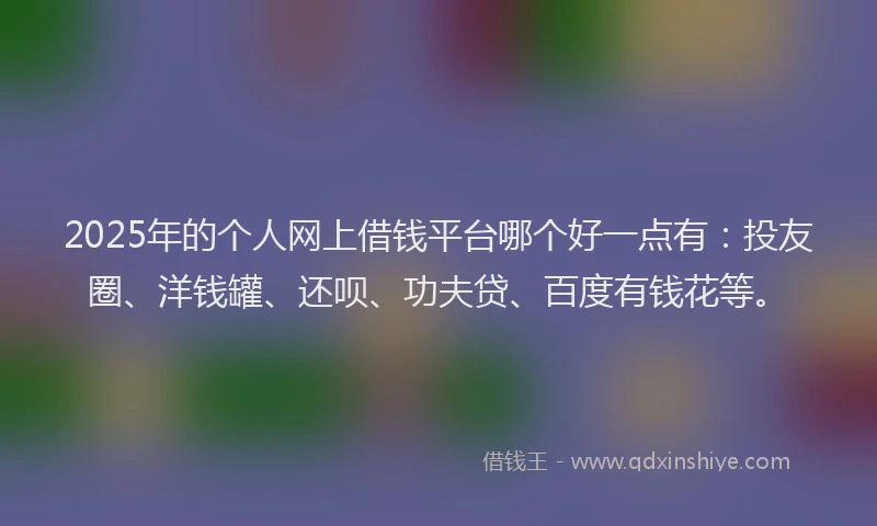 2025年的个人网上借钱平台哪个好一点有：投友圈、洋钱罐、还呗、功夫贷、百度有钱花等。