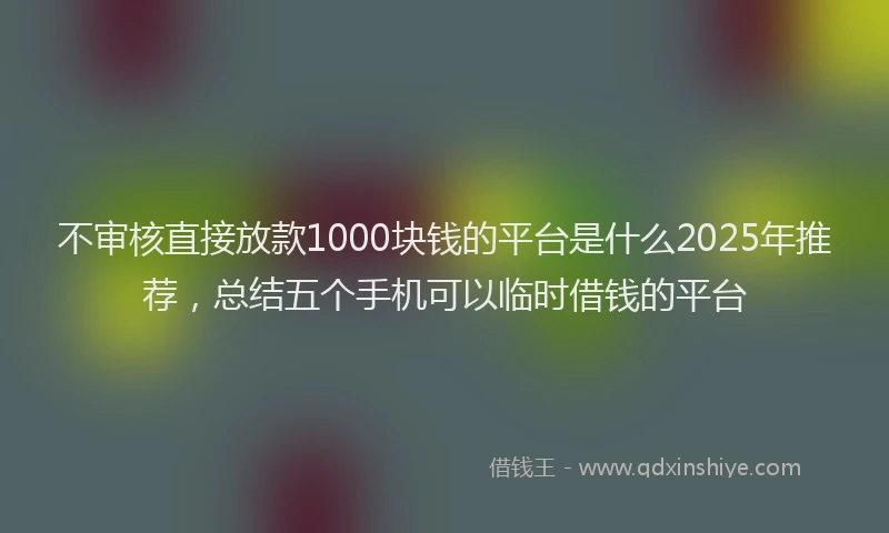 不审核直接放款1000块钱的平台是什么2025年推荐，总结五个手机可以临时借钱的平台