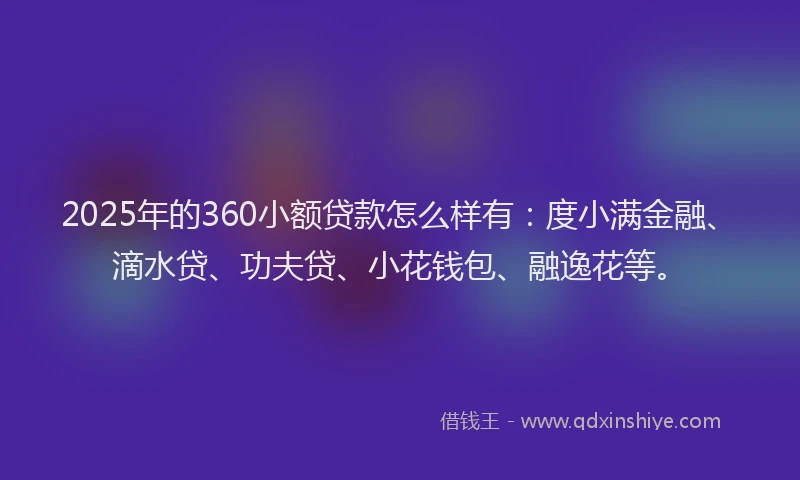 2025年的360小额贷款怎么样有：度小满金融、滴水贷、功夫贷、小花钱包、融逸花等。