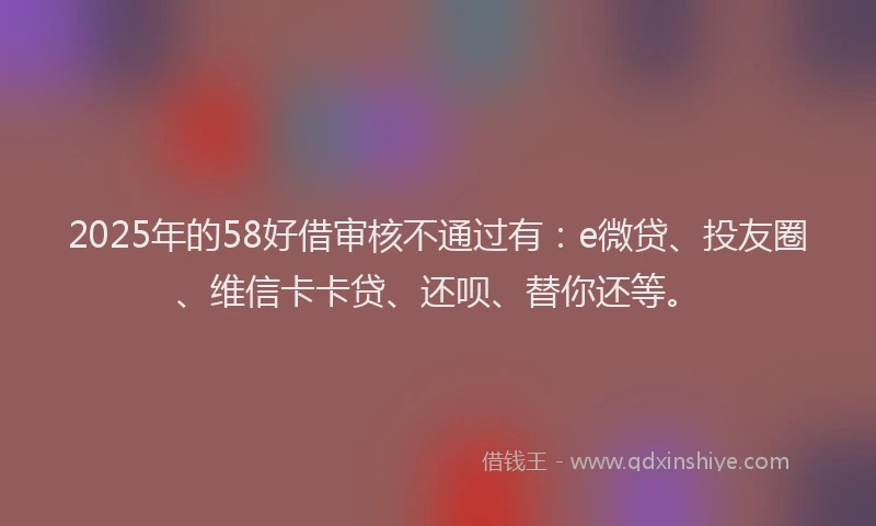 2025年的58好借审核不通过有：e微贷、投友圈、维信卡卡贷、还呗、替你还等。
