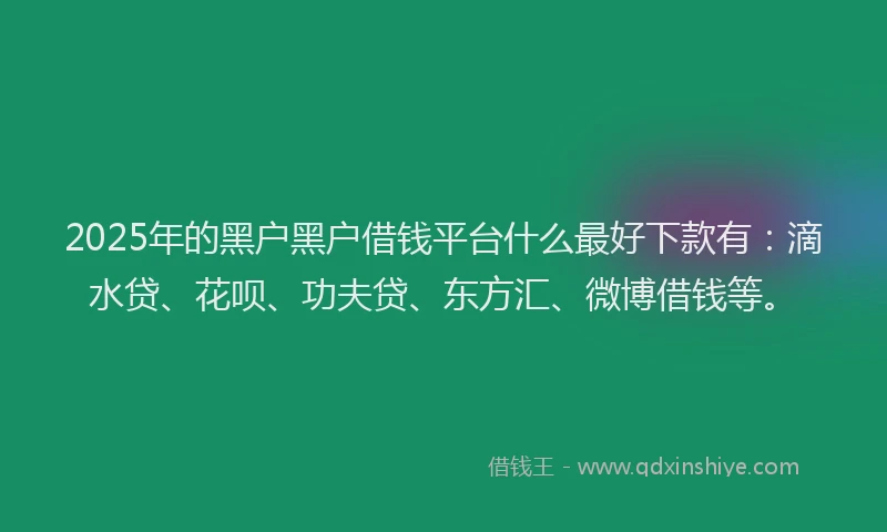 2025年的黑户黑户借钱平台什么最好下款有：滴水贷、花呗、功夫贷、东方汇、微博借钱等。