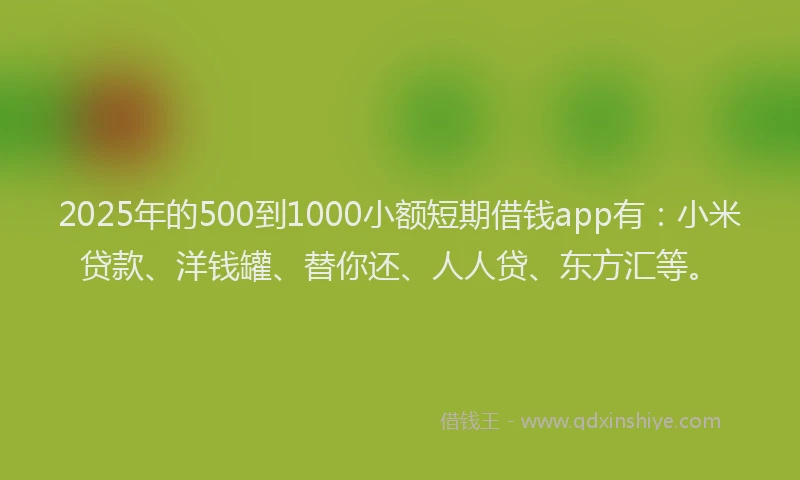 2025年的500到1000小额短期借钱app有：小米贷款、洋钱罐、替你还、人人贷、东方汇等。