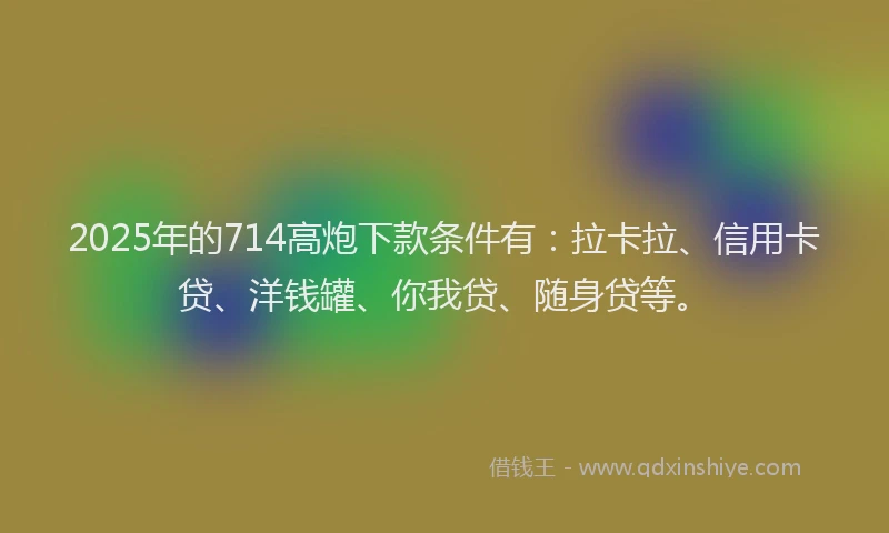 2025年的714高炮下款条件有：拉卡拉、信用卡贷、洋钱罐、你我贷、随身贷等。