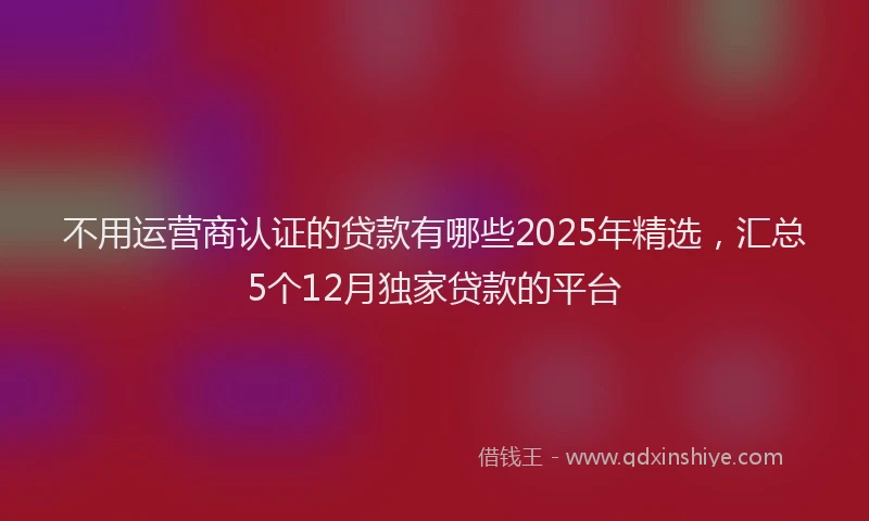 不用运营商认证的贷款有哪些2025年精选，汇总5个12月独家贷款的平台