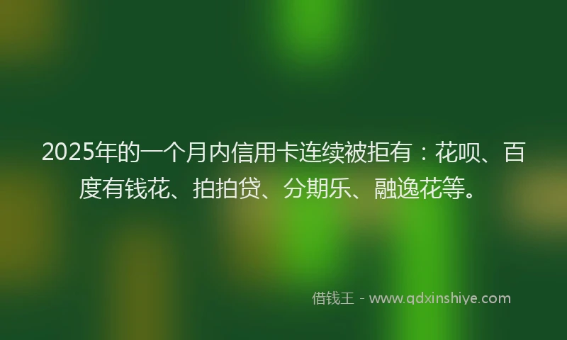 2025年的一个月内信用卡连续被拒有：花呗、百度有钱花、拍拍贷、分期乐、融逸花等。