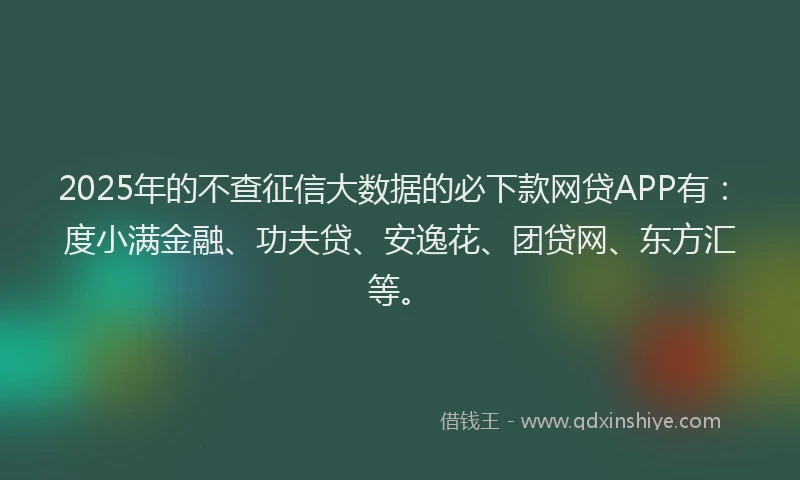 2025年的不查征信大数据的必下款网贷APP有：度小满金融、功夫贷、安逸花、团贷网、东方汇等。