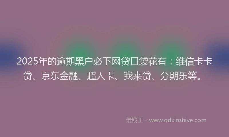 2025年的逾期黑户必下网贷口袋花有：维信卡卡贷、京东金融、超人卡、我来贷、分期乐等。