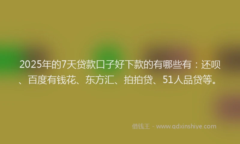 2025年的7天贷款口子好下款的有哪些有：还呗、百度有钱花、东方汇、拍拍贷、51人品贷等。