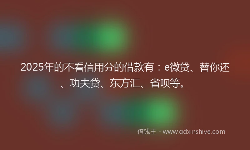 2025年的不看信用分的借款有：e微贷、替你还、功夫贷、东方汇、省呗等。