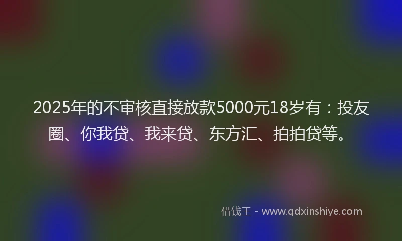 2025年的不审核直接放款5000元18岁有：投友圈、你我贷、我来贷、东方汇、拍拍贷等。