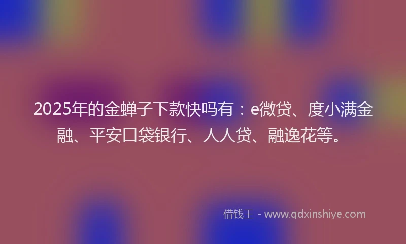 2025年的金蝉子下款快吗有：e微贷、度小满金融、平安口袋银行、人人贷、融逸花等。