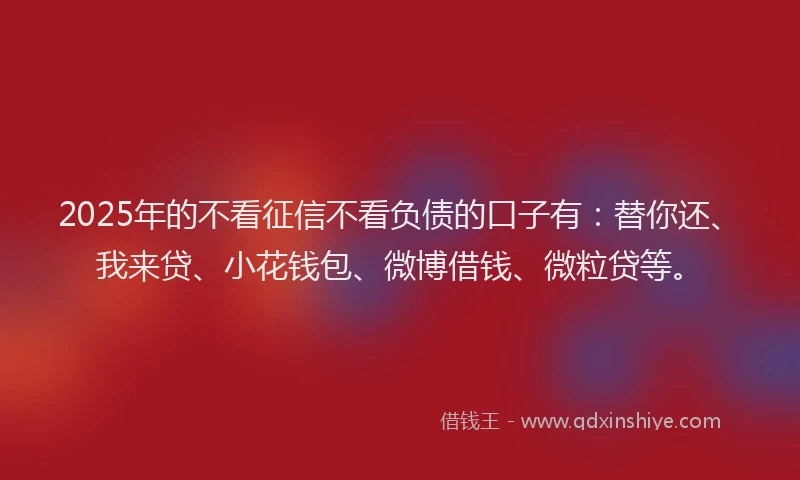 2025年的不看征信不看负债的口子有：替你还、我来贷、小花钱包、微博借钱、微粒贷等。