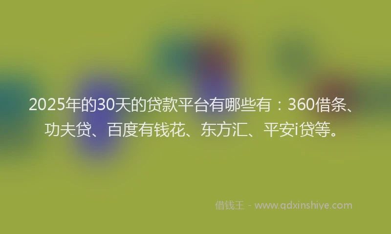 2025年的30天的贷款平台有哪些有：360借条、功夫贷、百度有钱花、东方汇、平安i贷等。