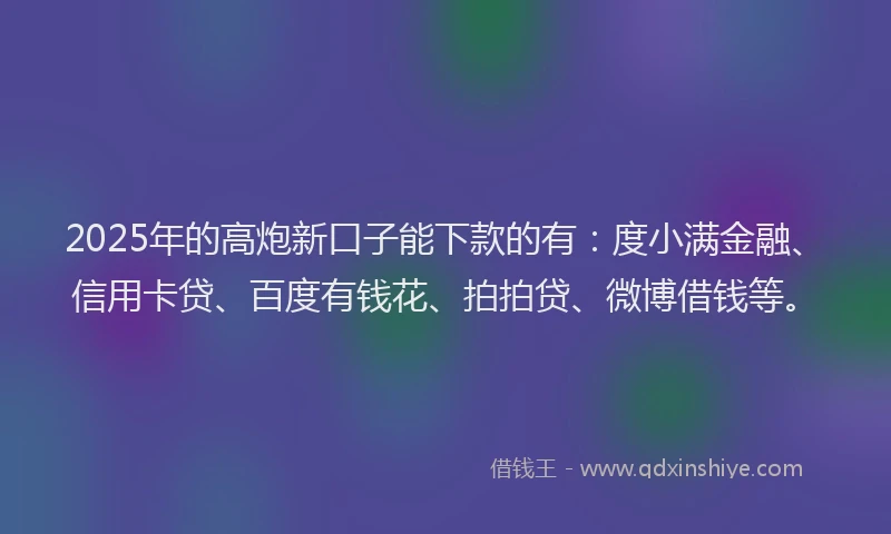 2025年的高炮新口子能下款的有：度小满金融、信用卡贷、百度有钱花、拍拍贷、微博借钱等。