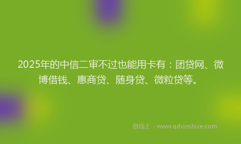 2025年的中信二审不过也能用卡有：团贷网、微博借钱、惠商贷、随身贷、微粒贷等。