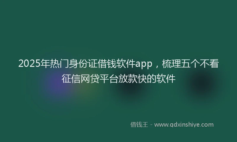 2025年热门身份证借钱软件app，梳理五个不看征信网贷平台放款快的软件