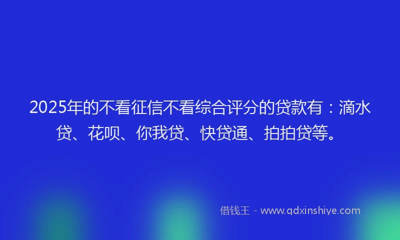 2025年的不看征信不看综合评分的贷款有：滴水贷、花呗、你我贷、快贷通、拍拍贷等。